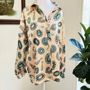 Nylon Apparel Turquoise & Conchos Button Down Rodeo Shirt Blouse